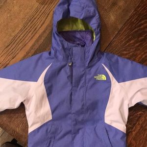The North Face girls lilac/yellow 7/8 ski jacket